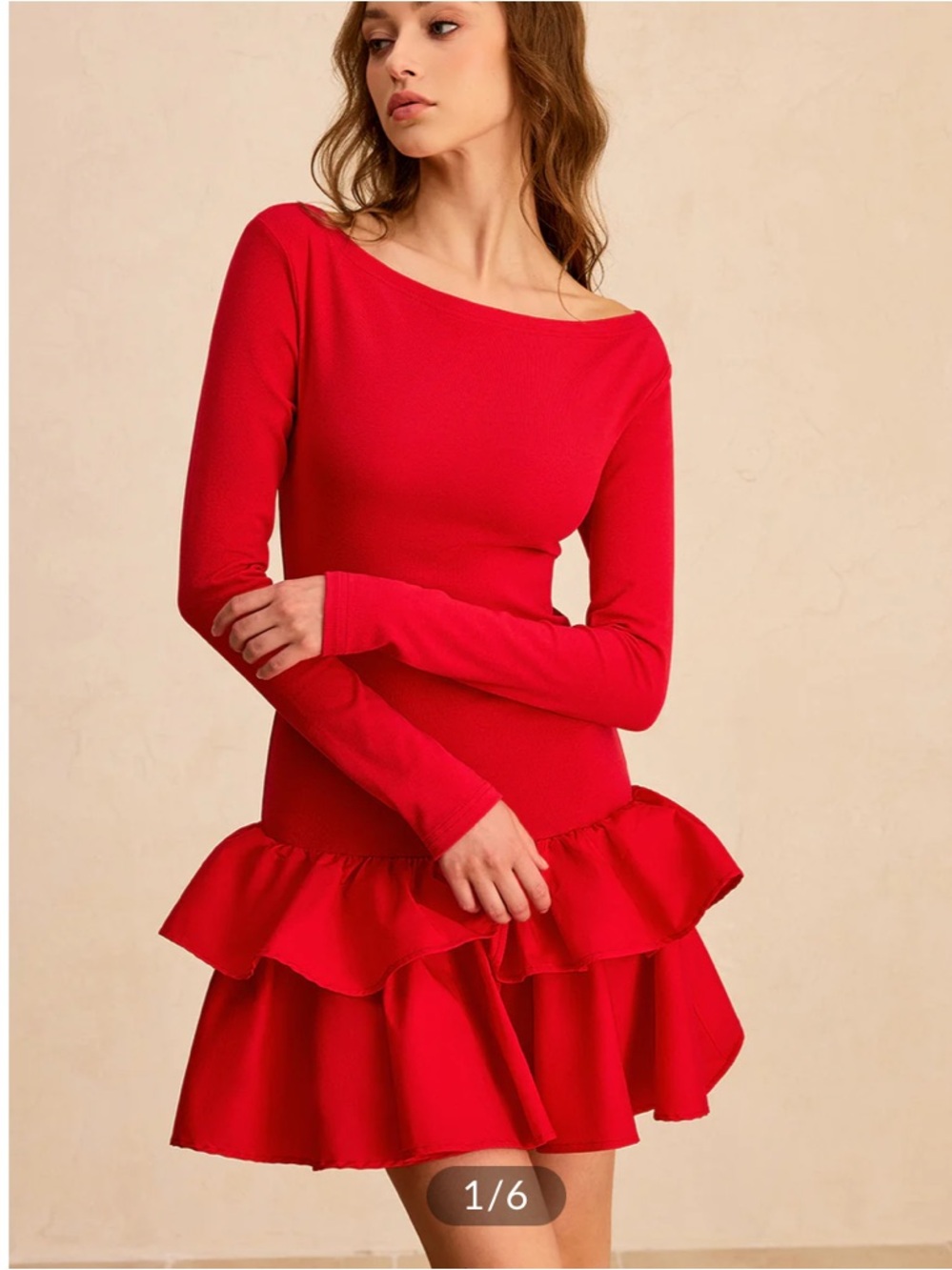 NWT COMMENSE Long Sleeve Tiered Ruffle Mini Dress RED LONGSLEEVE SMALL